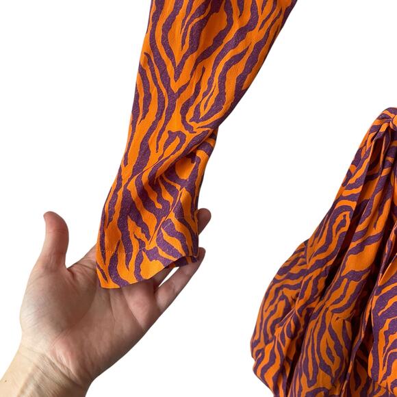 ROTATE Birger Christensen Zebra Print Wrap Mini Dress V Cut Tie Waist SZ 38 - Picture 5 of 8